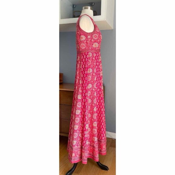 ANOKHI Hand Block Print Indian Cotton Dress Maxi Boho A-line Size XS Pink - Picture 2 of 9
